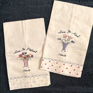 Inspirational Embroidered linen tea towels.